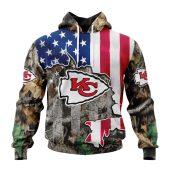 NFL Kansas City Chiefs Custom Name Number USA Flag Camo Realtree Pullover Hoodie