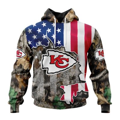 NFL Kansas City Chiefs Custom Name Number USA Flag Camo Realtree Pullover Hoodie