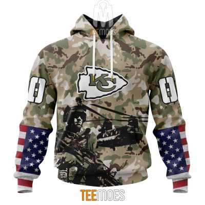 NFL Kansas City Chiefs Custom Name Number Veteran Salute To Service Pullover Hoodie