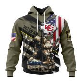 NFL Kansas City Chiefs Custom Name Number Veterans Kneeling Soldier Pullover Hoodie