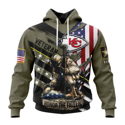 NFL Kansas City Chiefs Custom Name Number Veterans Kneeling Soldier Pullover Hoodie