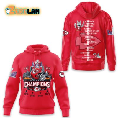 NFL Kansas City Chiefs Red LVIII Super Bowl 4-Times Pullover Hoodie