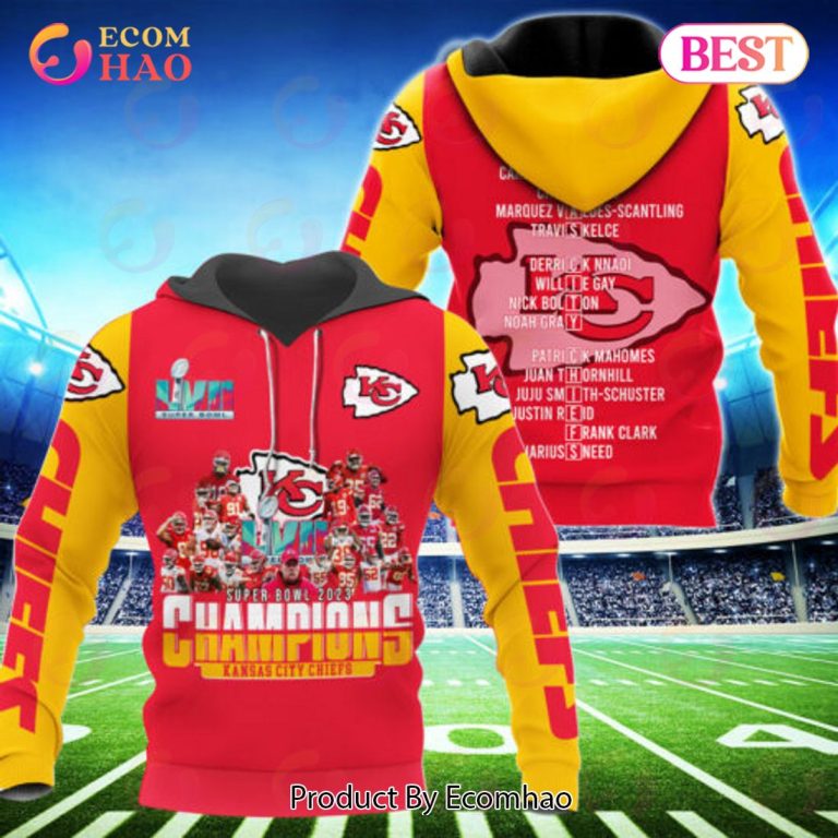 NFL Kansas City Chiefs Red Yellow Super Bowl 2022 - 2023 Champions Limited Edition Pullover Hoodie NFL Kansas City Chiefs Red Yellow Super Bowl 2022 - 2023 Champions Limited Edition Pullover Hoodie
