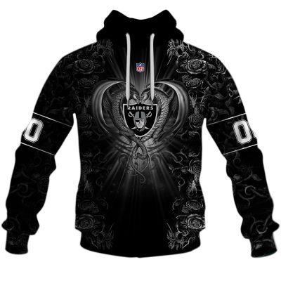 NFL Las Vegas Raiders Custom Name Number Rose Dragon Pullover Hoodie