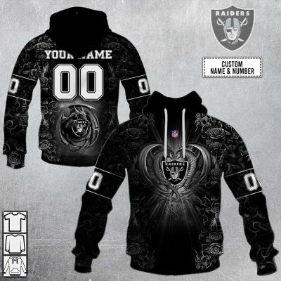 NFL Las Vegas Raiders Custom Name Number Rose Dragon Pullover Hoodie