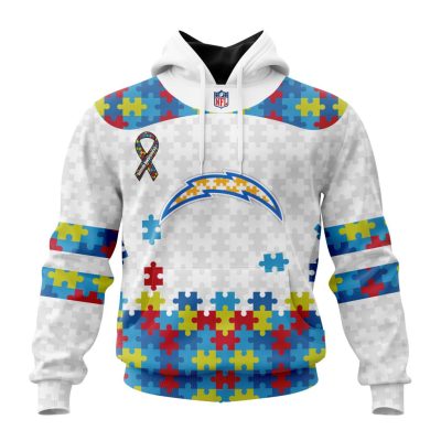 NFL Los Angeles Chargers Custom Name Number Autism Awareness Pullover Hoodie