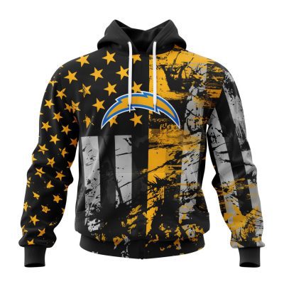 NFL Los Angeles Chargers Custom Name Number Classic Grunge American Flag Pullover Hoodie