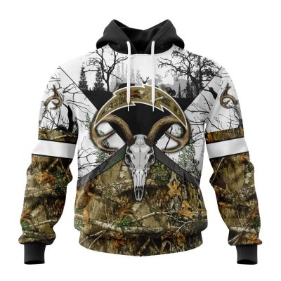 NFL Los Angeles Chargers Custom Name Number Deer Skull And Forest Pullover Hoodie