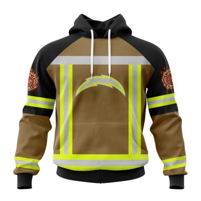 NFL Los Angeles Chargers Custom Name Number Firefighter Uniform Pullover Hoodie