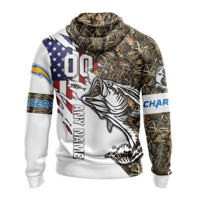 NFL Los Angeles Chargers Custom Name Number Fishing With Flag Of USA Pullover Hoodie