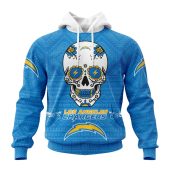 NFL Los Angeles Chargers Custom Name Number Kits For Dia De Muertos Pullover Hoodie