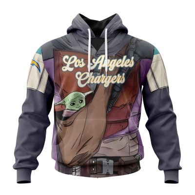 NFL Los Angeles Chargers Custom Name Number Mandalorian And Baby Yoda Pullover Hoodie