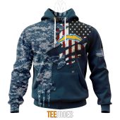 NFL Los Angeles Chargers Custom Name Number Navy Skull Camo Veteran Pullover Hoodie