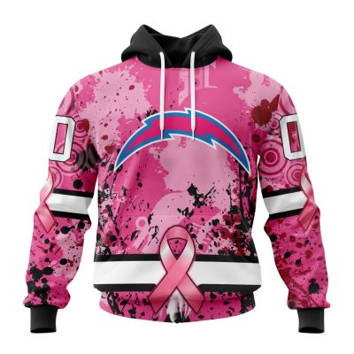 NFL Los Angeles Chargers Custom Name Number Pink Breast Cancer Pullover Hoodie