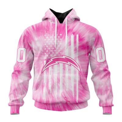 NFL Los Angeles Chargers Custom Name Number Pink Tie-Dye Pullover Hoodie