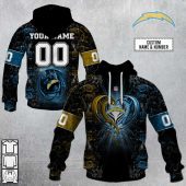 NFL Los Angeles Chargers Custom Name Number Rose Dragon Pullover Hoodie