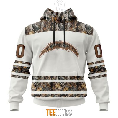 NFL Los Angeles Chargers Custom Name Number White Camo Hunting Pullover Hoodie