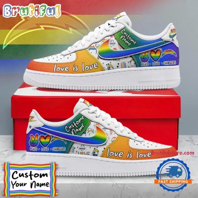 NFL Los Angeles Chargers Pride Peace Love Chargers Custom Air Force 1 Shoes Sneaker