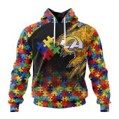NFL Los Angeles Rams Custom Name Number Autism Awareness Design Pullover Hoodie