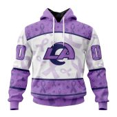 NFL Los Angeles Rams Custom Name Number Fight Cancer Pullover Hoodie