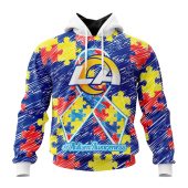 NFL Los Angeles Rams Custom Name Number Puzzle Autism Awareness Pullover Hoodie