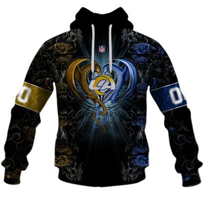 NFL Los Angeles Rams Custom Name Number Rose Dragon Pullover Hoodie