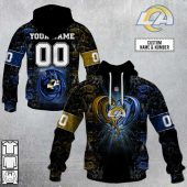Nfl Los Angeles Rams Custom Name Number Rose Dragon Pullover Hoodie Front Back.jpg - demo10