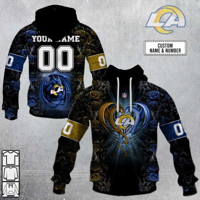 NFL Los Angeles Rams Custom Name Number Rose Dragon Pullover Hoodie