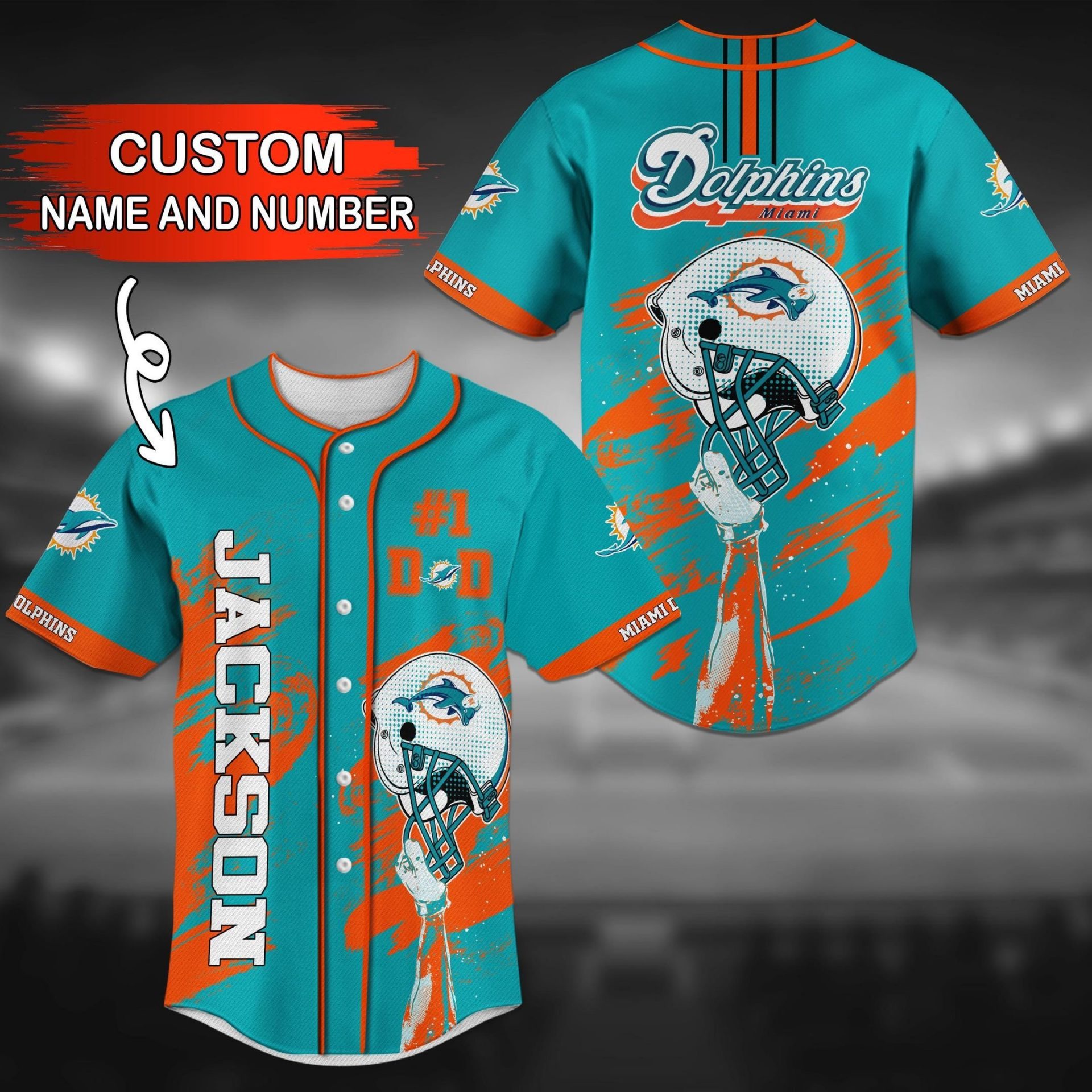 NFL Miami Dolphins Custom Name Number Aqua #1 Baseball Jersey NFL Miami Dolphins Custom Name Number Aqua #1 Baseball Jersey