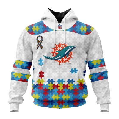 NFL Miami Dolphins Custom Name Number Autism Awareness Pullover Hoodie