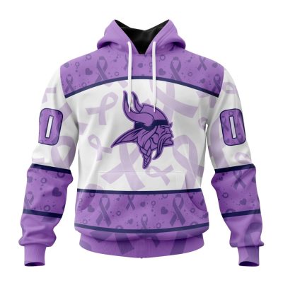 NFL Minnesota Vikings Custom Name Number Fight Cancer Pullover Hoodie