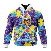 NFL Minnesota Vikings Custom Name Number Puzzle Autism Awareness Pullover Hoodie
