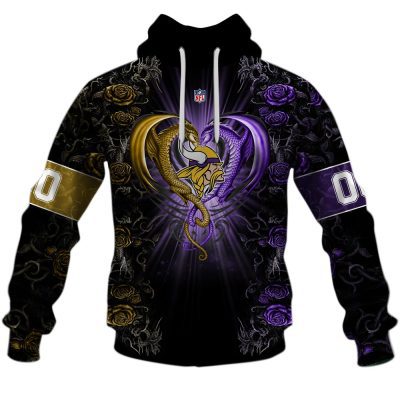 NFL Minnesota Vikings Custom Name Number Rose Dragon Pullover Hoodie