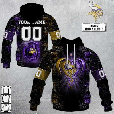 NFL Minnesota Vikings Custom Name Number Rose Dragon Pullover Hoodie