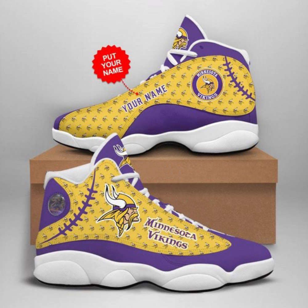 NFL Minnesota Vikings Custom Name Purple Yellow Air Jordan 13 Sneakers, For Men Women NFL Minnesota Vikings Custom Name Purple Yellow Air Jordan 13 Sneakers, For Men Women