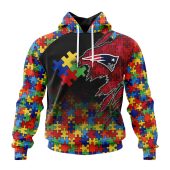 NFL New England Patriots Custom Name Number Autism Awareness Design Pullover Hoodie