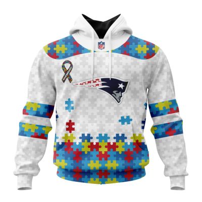 NFL New England Patriots Custom Name Number Autism Awareness Pullover Hoodie