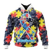 NFL New England Patriots Custom Name Number Puzzle Autism Awareness Pullover Hoodie
