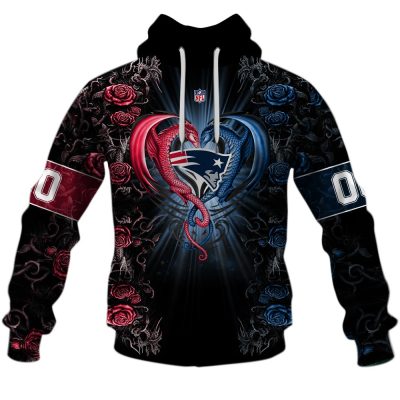 NFL New England Patriots Custom Name Number Rose Dragon Pullover Hoodie