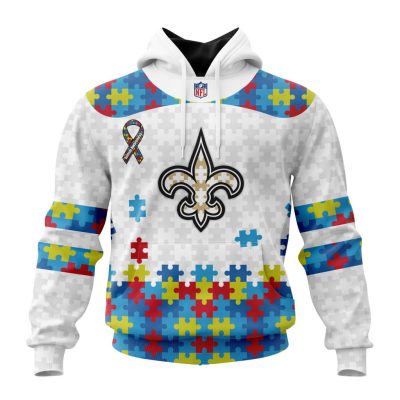 NFL New Orleans Saints Custom Name Number Autism Awareness Pullover Hoodie