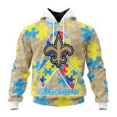 NFL New Orleans Saints Custom Name Number Puzzle Autism Awareness Pullover Hoodie
