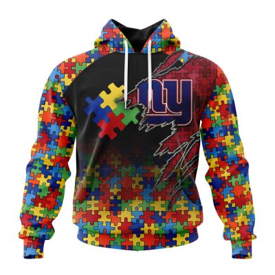 NFL New York Giants Custom Name Number Autism Awareness Design Pullover Hoodie