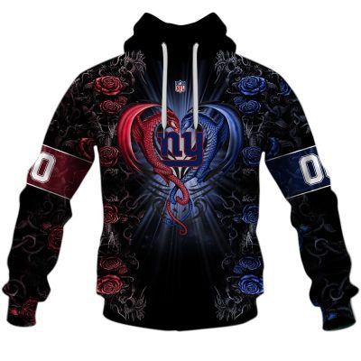 NFL New York Giants Custom Name Number Rose Dragon Pullover Hoodie