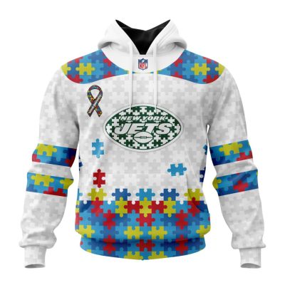 NFL New York Jets Custom Name Number Autism Awareness Pullover Hoodie