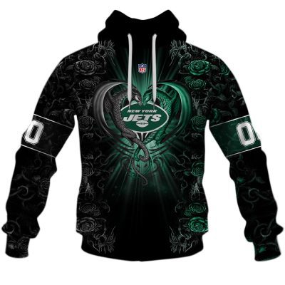 NFL New York Jets Custom Name Number Rose Dragon Pullover Hoodie