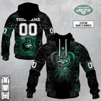 NFL New York Jets Custom Name Number Rose Dragon Pullover Hoodie