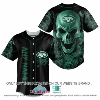 NFL New York Jets Green Skull Black Baseball Jersey