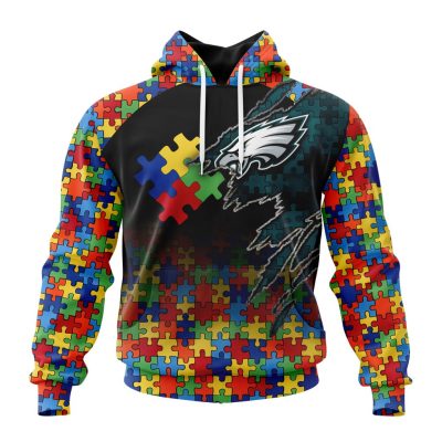 NFL Philadelphia Eagles Custom Name Number Autism Awareness Design Pullover Hoodie