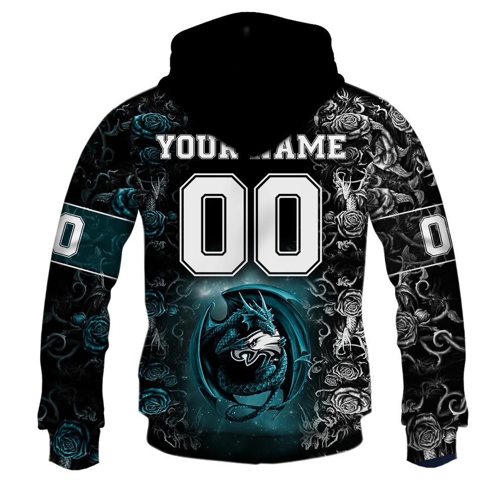 NFL Philadelphia Eagles Custom Name Number Rose Dragon Pullover Hoodie NFL Philadelphia Eagles Custom Name Number Rose Dragon Pullover Hoodie