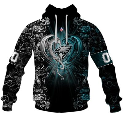 NFL Philadelphia Eagles Custom Name Number Rose Dragon Pullover Hoodie